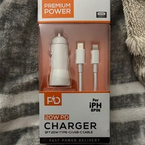 White 20W PD Car Charger with USB-C Cable